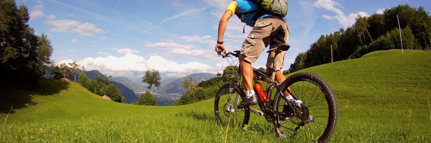 Mountainbiker auf Wiese