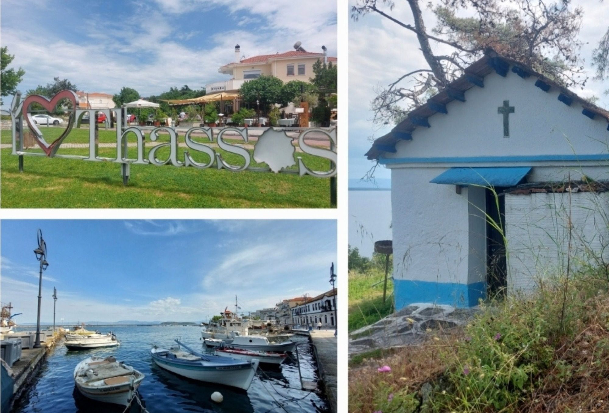Kiche, Boote und ein Thassos Schriftzug
