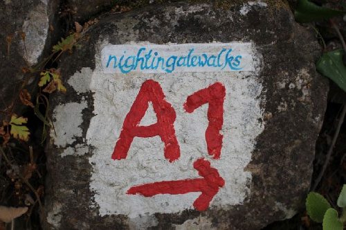 Wegmarkierung im Tal der Nachtigallen