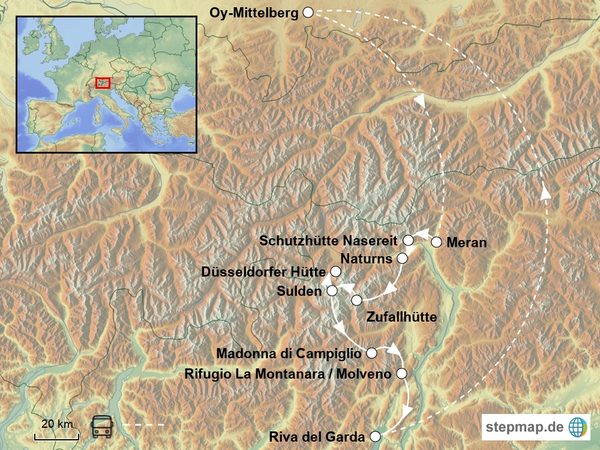 Trekking Transalp mit kurzen Etappen Südtirol Meran – Gardasee